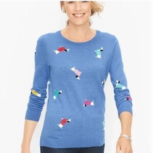 NWT Talbots Blue Dachsunds In Sweaters Cotton/Rayon Sweater